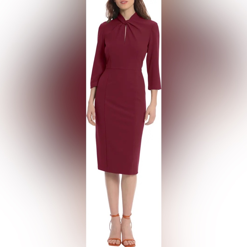 Donna Morgan Crepe Three-Quarter Sleeve Sheath Dress - Burgundy / Purple